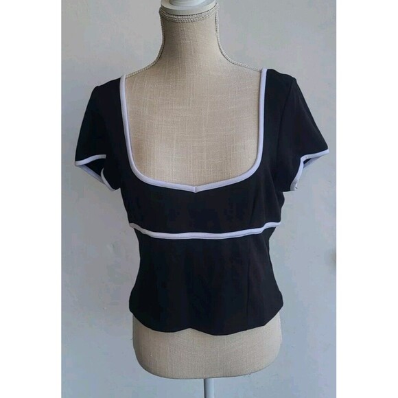 Maeve By Anthropologie Sweetheart Ponte Crop Top Black White Rockabilly Size L - Picture 3 of 11